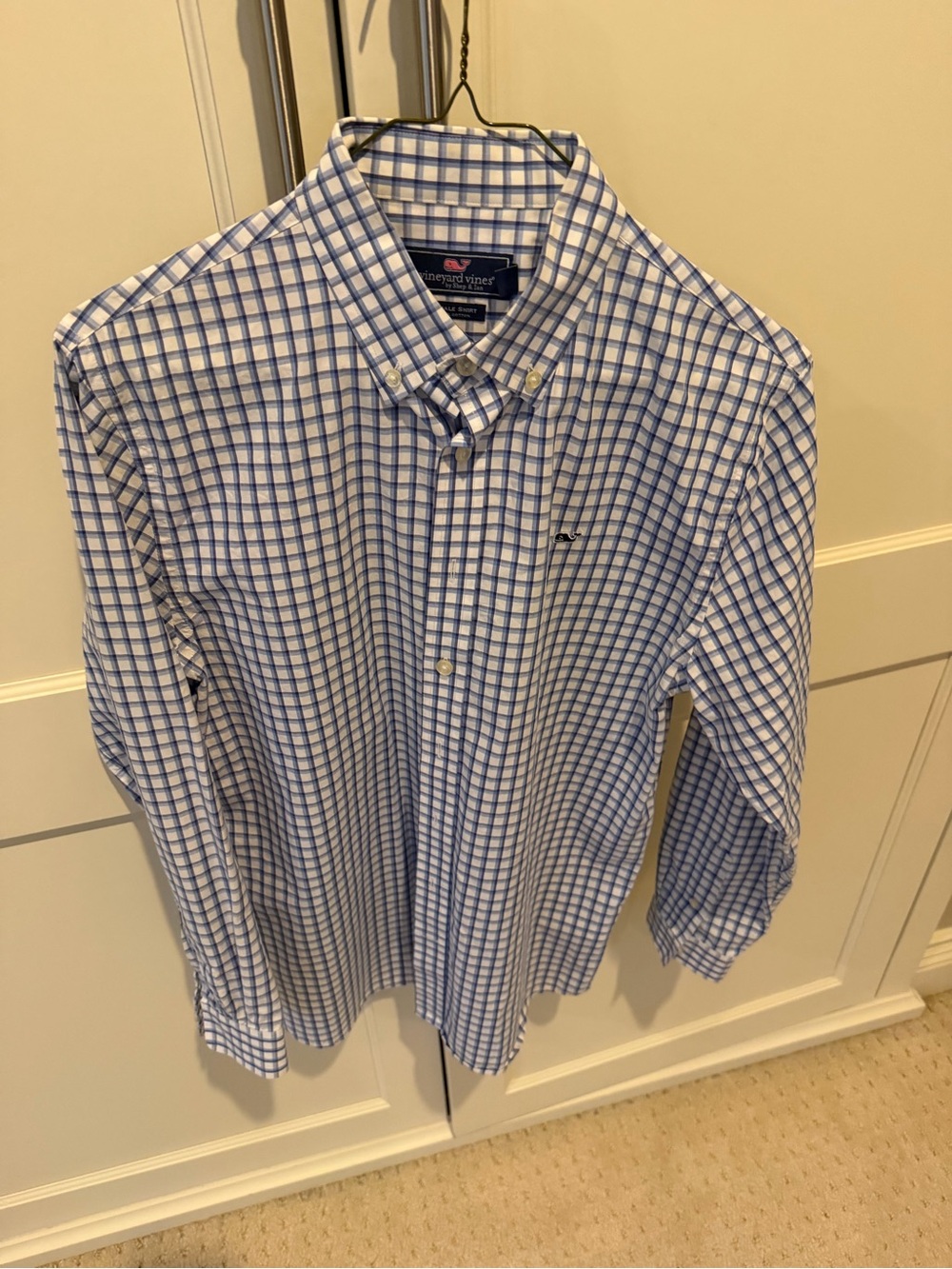 Boys Vineyard Vines White & Blue Windowpane Button-Down Shirt. XL. Worn twice